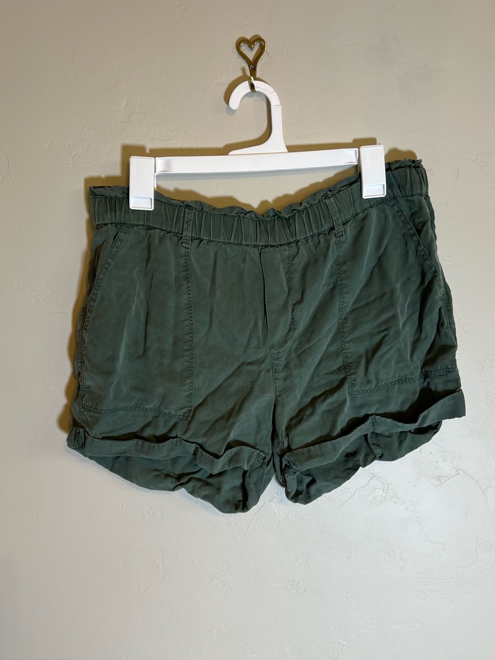 Women's Aerie Olive Green Canvas Utility Cargo Style Pull On Summer Shorts Sz S